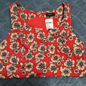 Red and black/white floral crop top